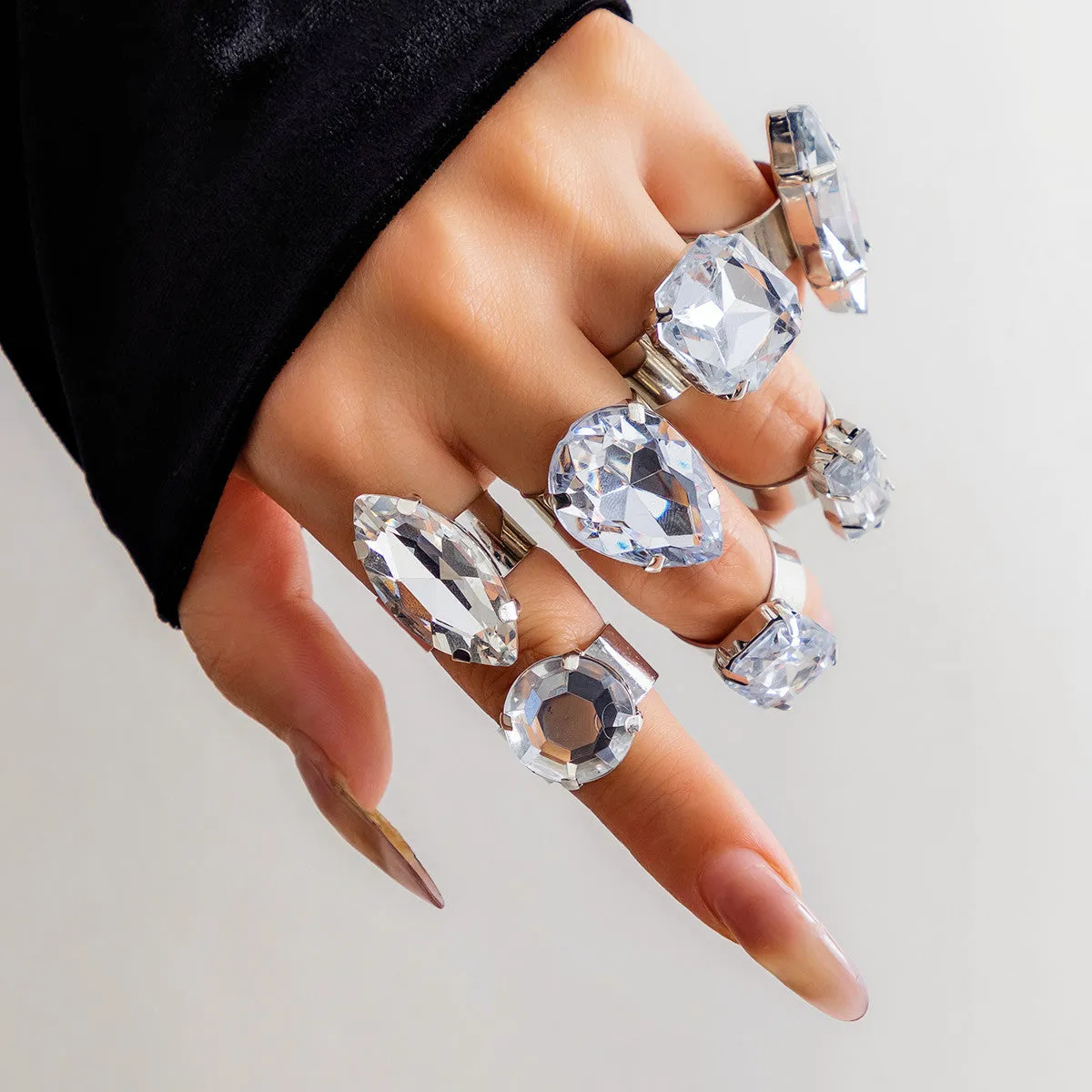 Luxurious Geometric Crystal Ring Set with Adjustable Opening