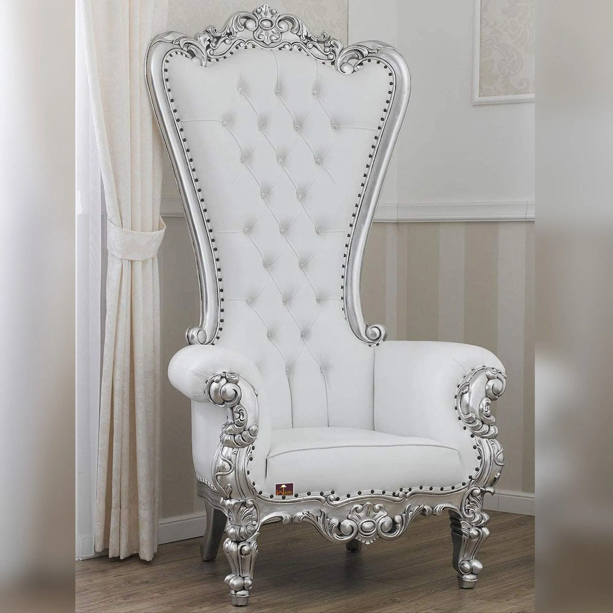 Luxurious High Back throne Silver Leaf Chair