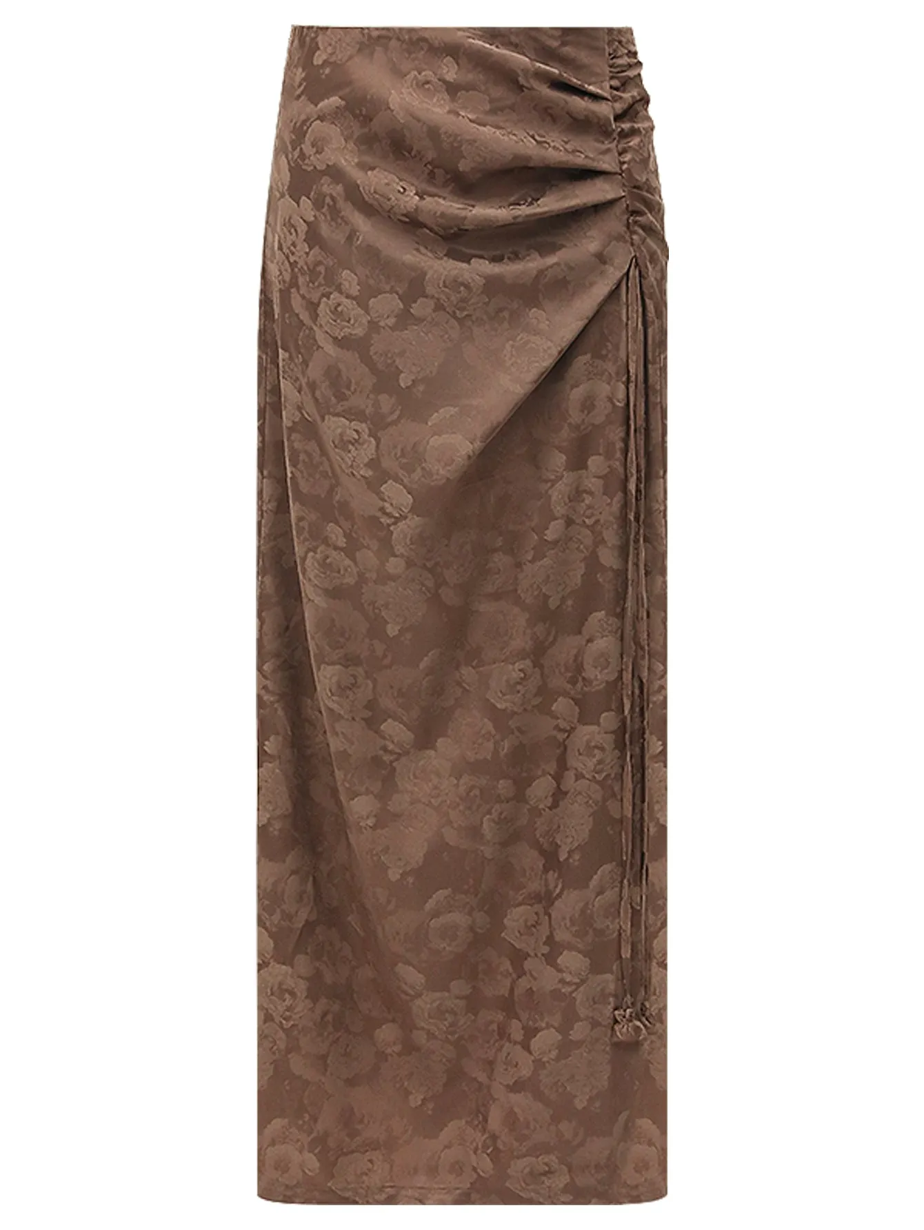 Luxurious Jacquard Draping Brown Silk Satin Skirt