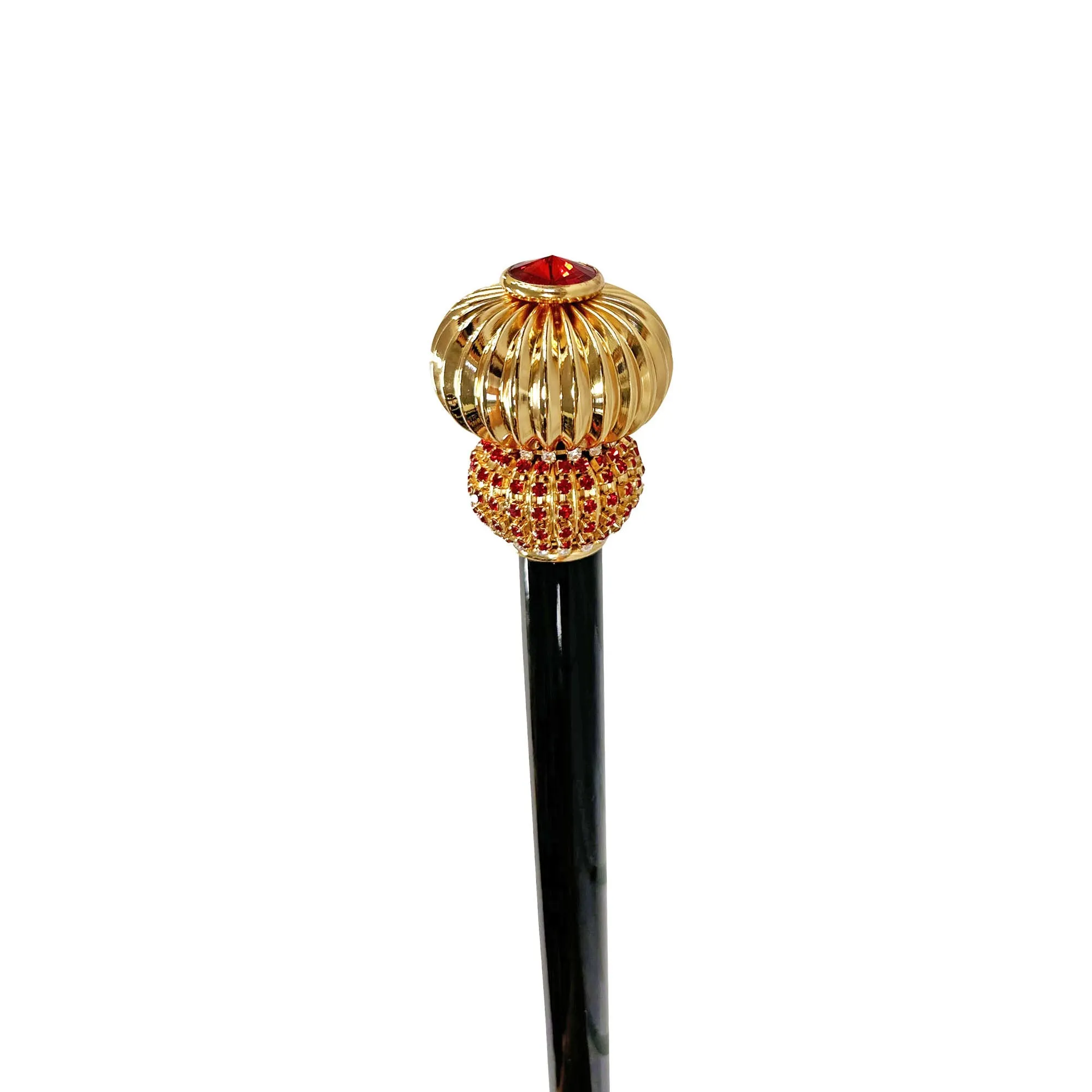Luxurious Jeweled Walking Stick with Red Crystals