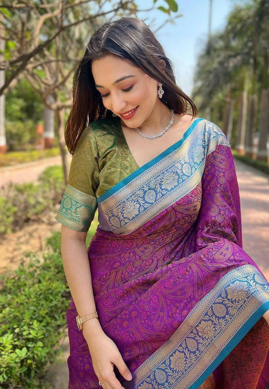 Luxurious Kashmiri Silk Saree with Intricate Weaves