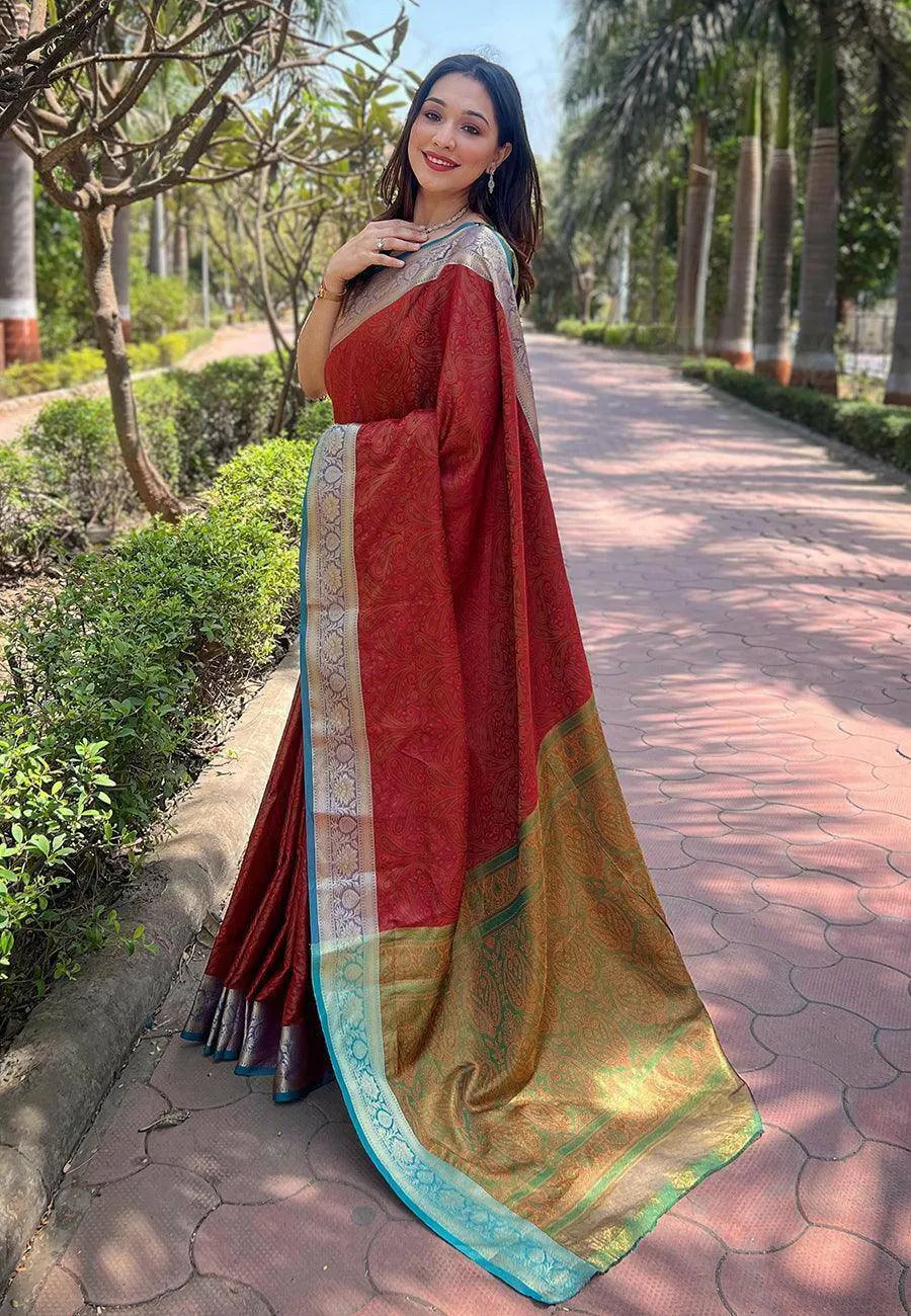 Luxurious Kashmiri Silk Saree with Intricate Weaves