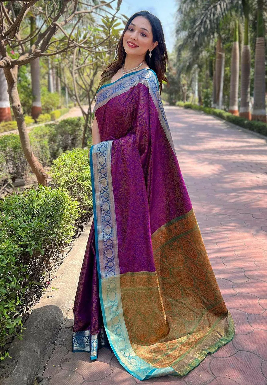 Luxurious Kashmiri Silk Saree with Intricate Weaves