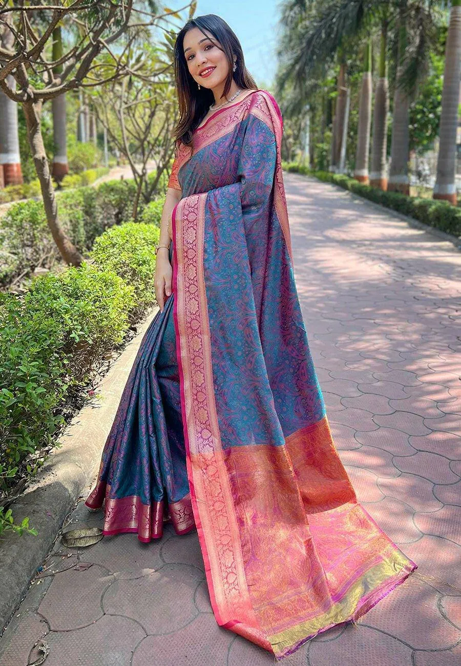 Luxurious Kashmiri Silk Saree with Intricate Weaves