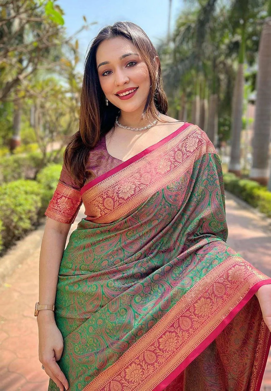 Luxurious Kashmiri Silk Saree with Intricate Weaves