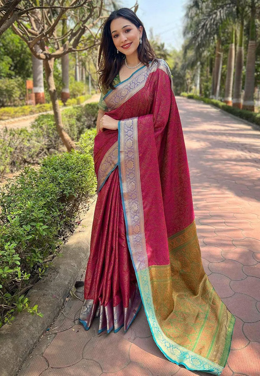 Luxurious Kashmiri Silk Saree with Intricate Weaves
