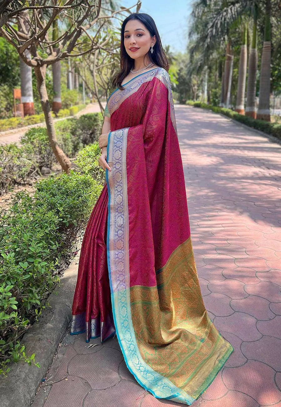 Luxurious Kashmiri Silk Saree with Intricate Weaves