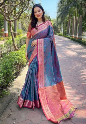 Luxurious Kashmiri Silk Saree with Intricate Weaves