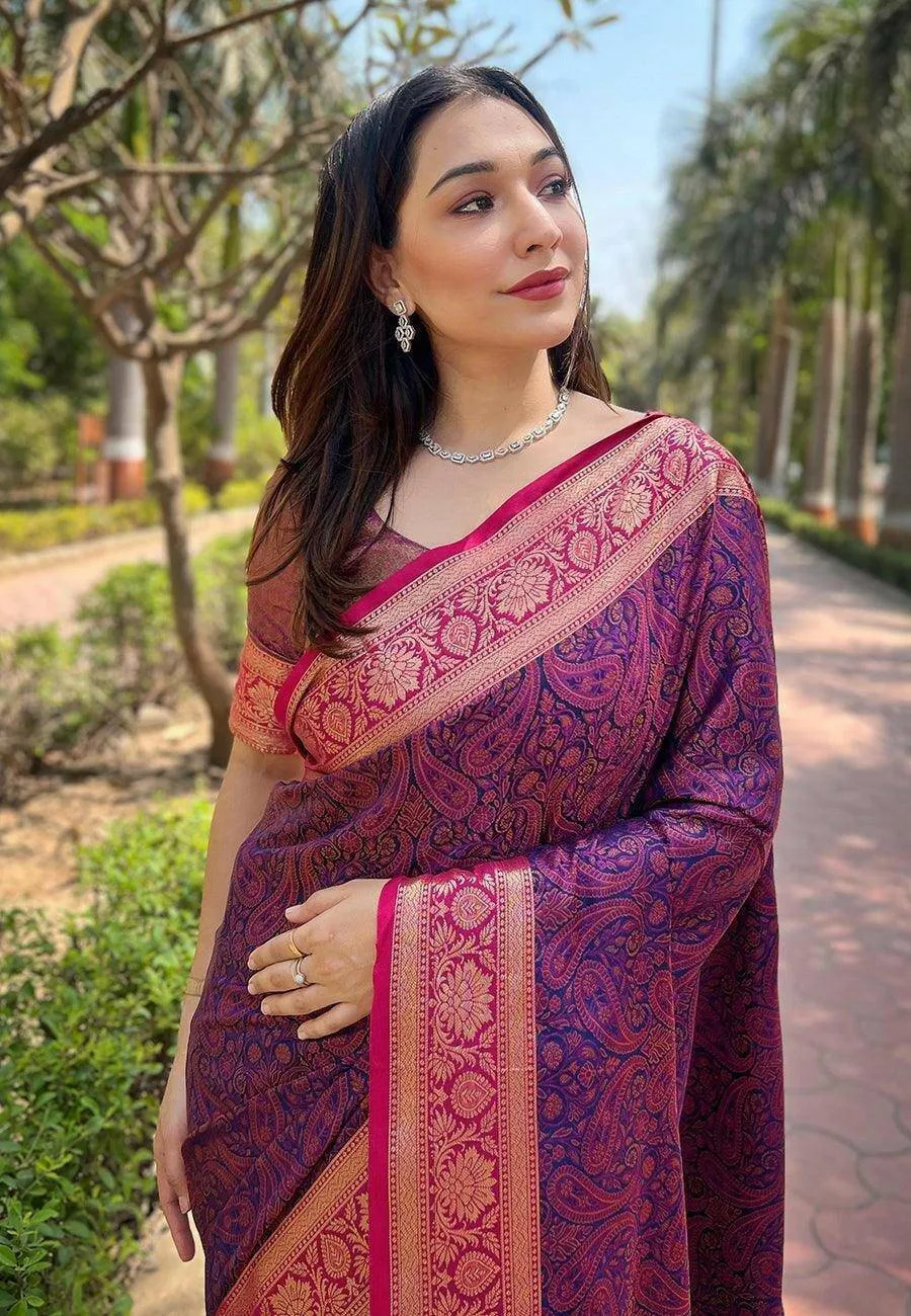 Luxurious Kashmiri Silk Saree with Intricate Weaves