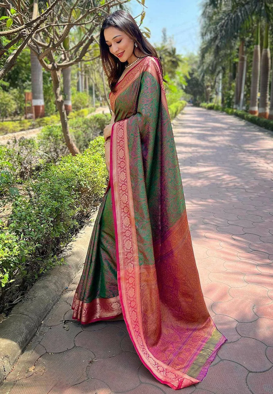 Luxurious Kashmiri Silk Saree with Intricate Weaves