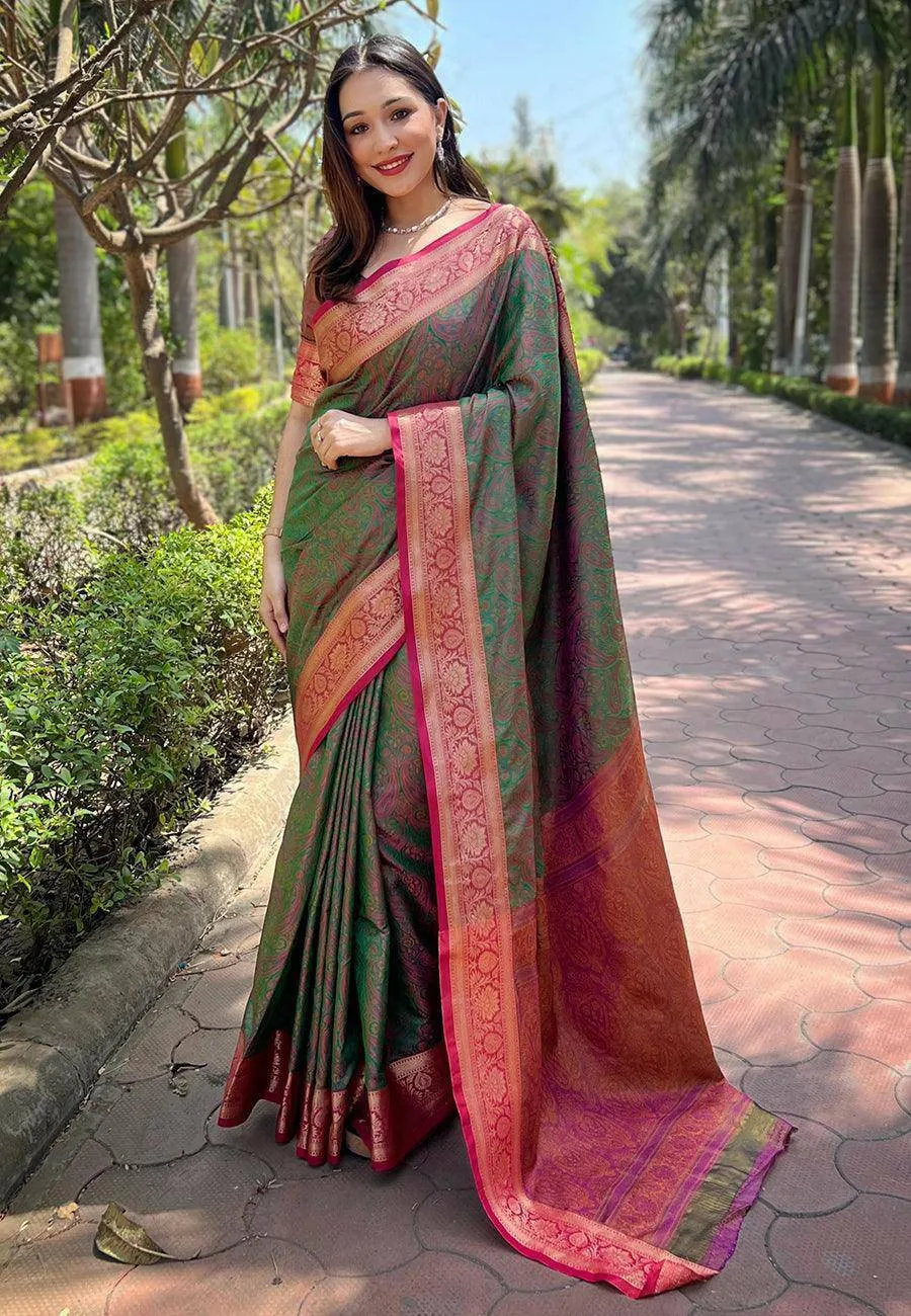Luxurious Kashmiri Silk Saree with Intricate Weaves