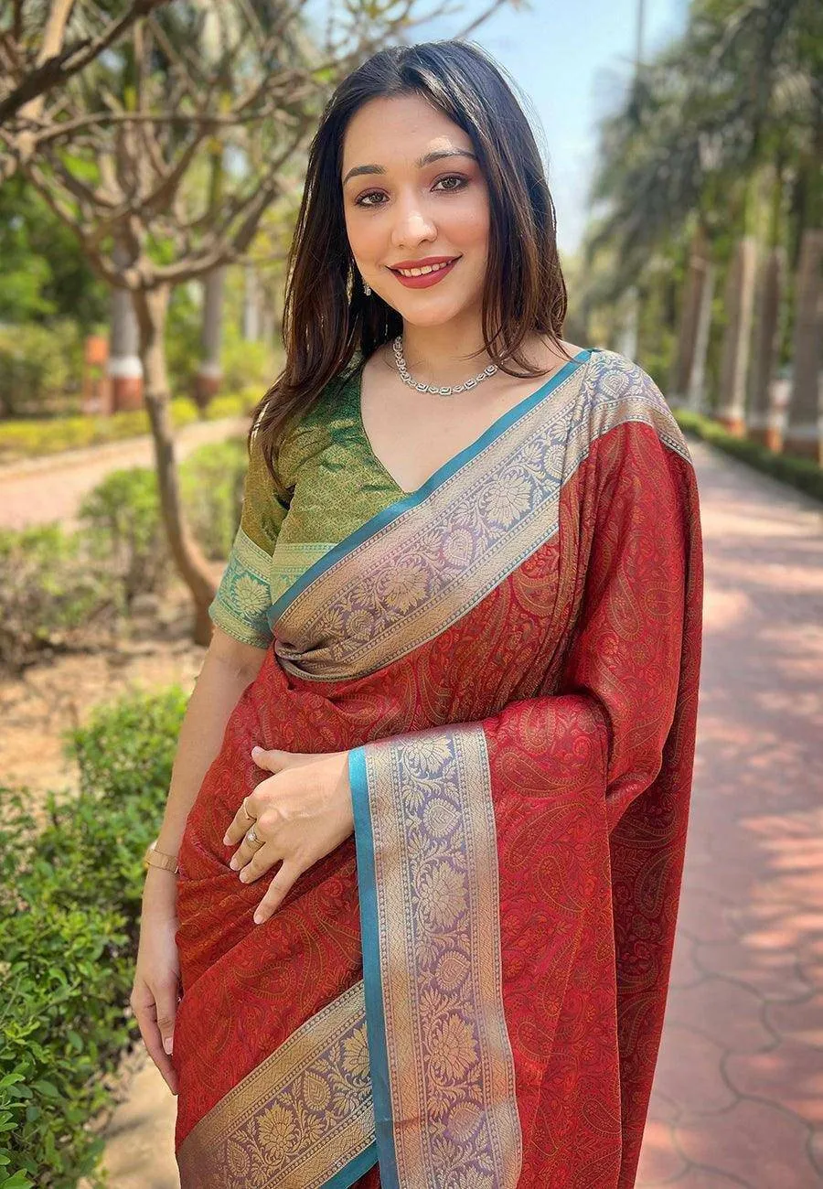 Luxurious Kashmiri Silk Saree with Intricate Weaves