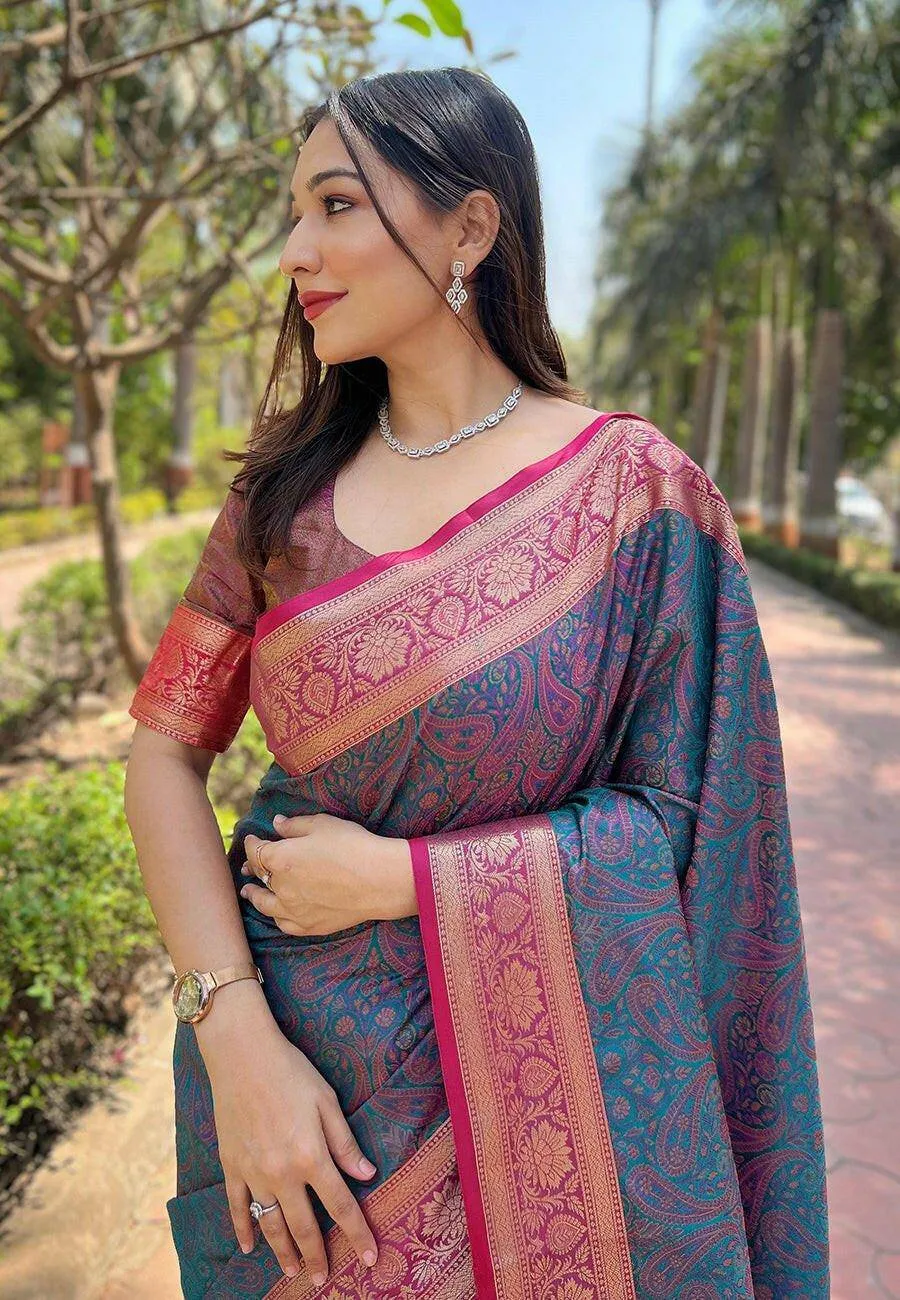 Luxurious Kashmiri Silk Saree with Intricate Weaves
