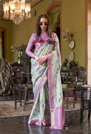 Luxurious Lavender Banarasi Silk Digital Printed Traditional Saree
