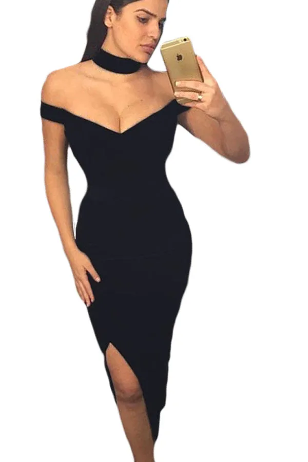 Luxurious Long Party Dress with Choker