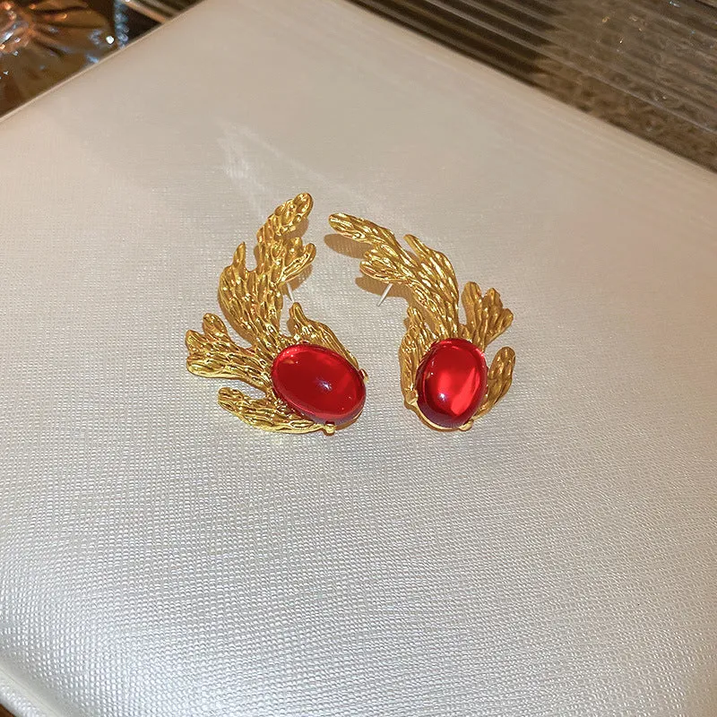 Luxurious Quadrilateral Geometric Flower Alloy Oil Dripping Earrings