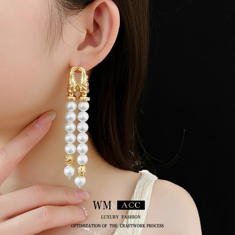 Luxurious Round Ellipse Geometric Artificial Pearl Electroplating Earrings