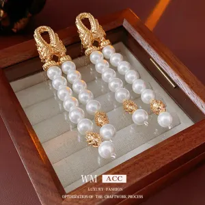 Luxurious Round Ellipse Geometric Artificial Pearl Electroplating Earrings