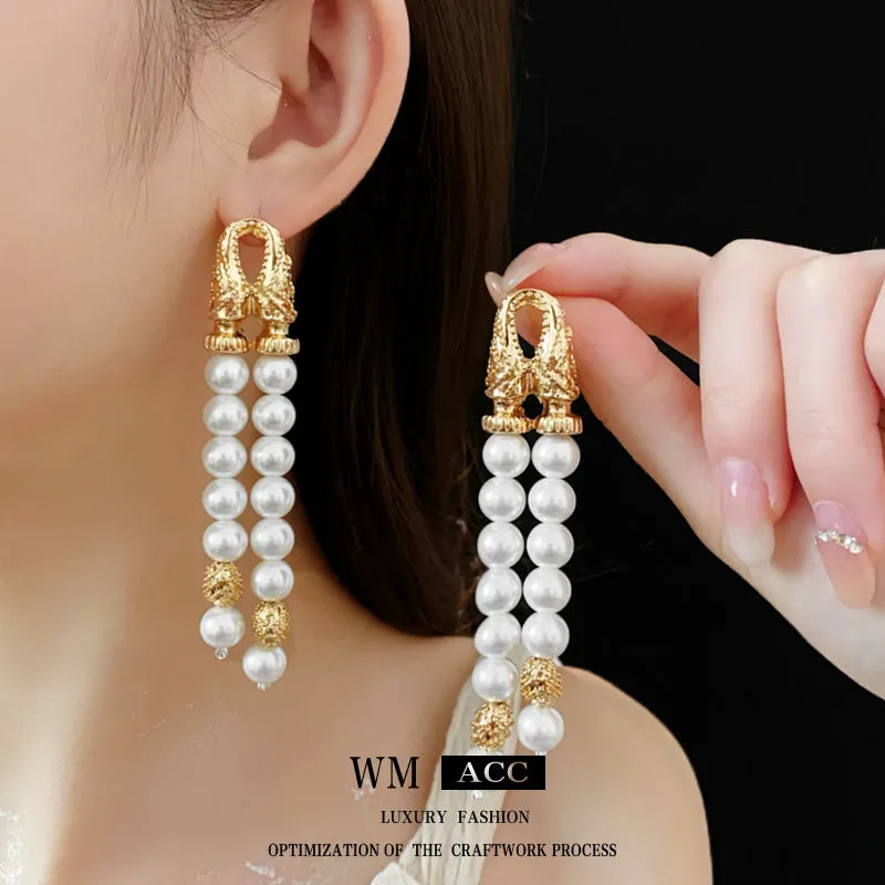 Luxurious Round Ellipse Geometric Artificial Pearl Electroplating Earrings