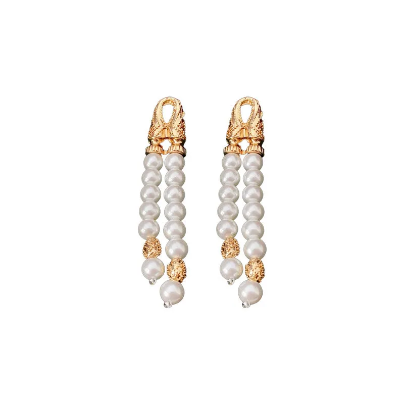 Luxurious Round Ellipse Geometric Artificial Pearl Electroplating Earrings