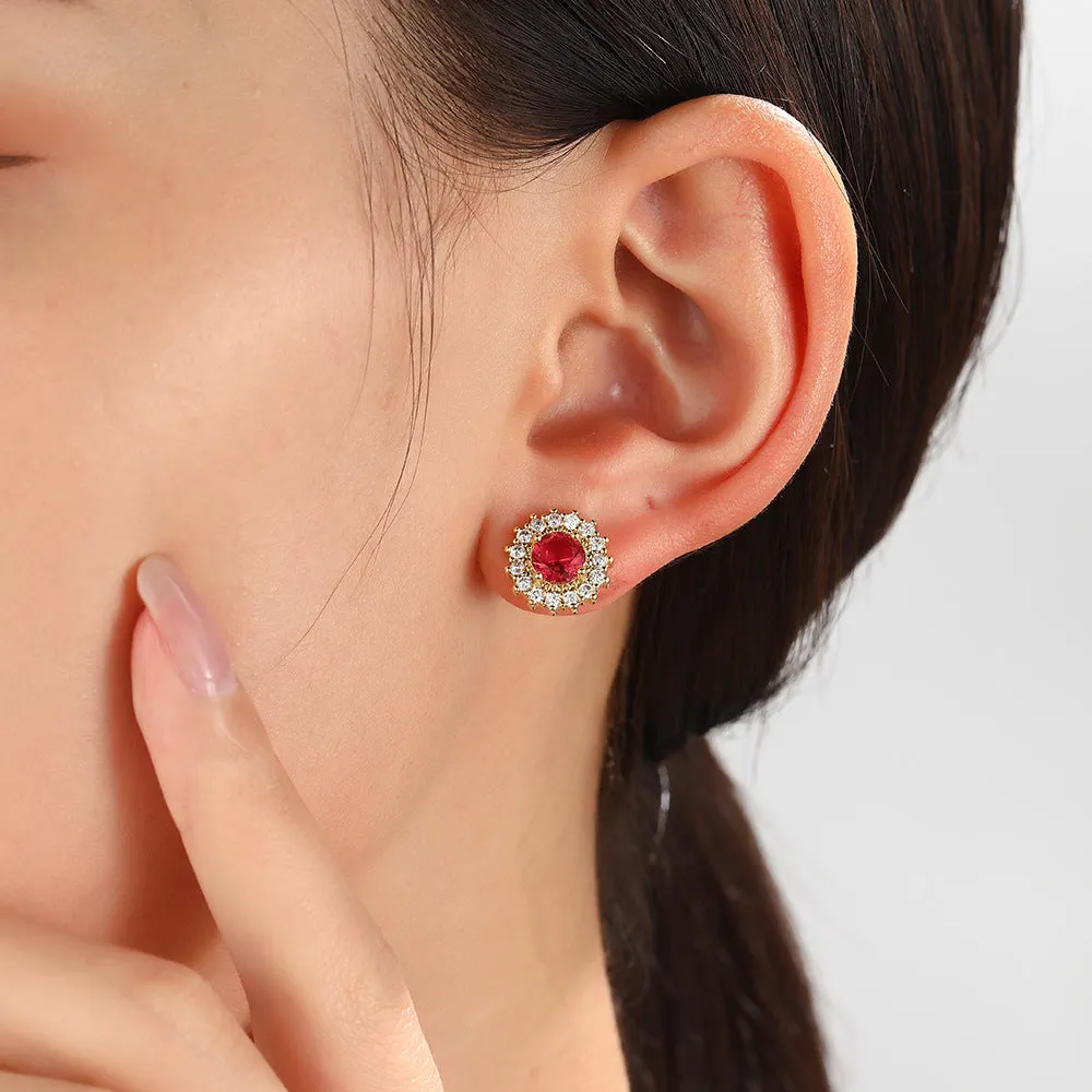 Luxurious Round Geometric Copper Zircon Inlay Earrings