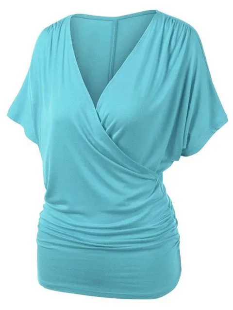 Luxurious Ruched Plunge Batwing Sleeve Tunic Tee