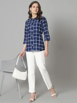 Mandarin Collar Top- Blue