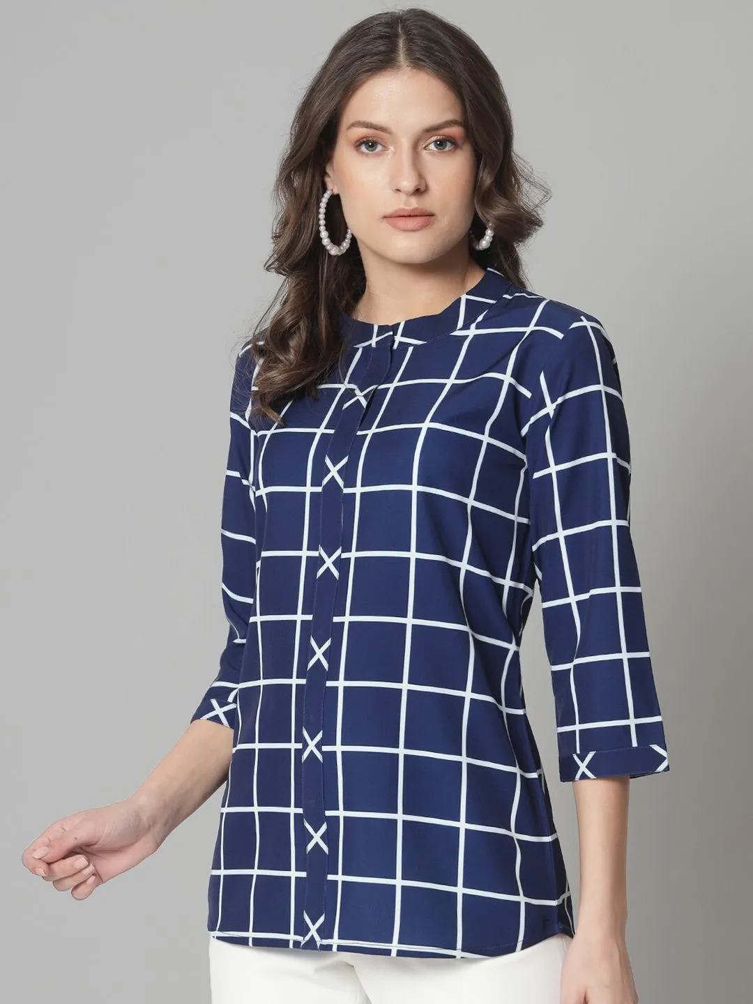 Mandarin Collar Top- Blue