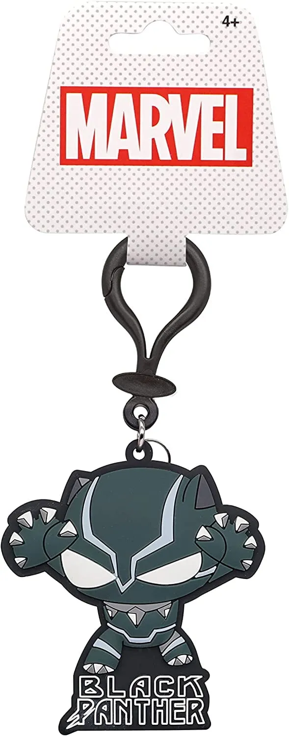 Marvel Black Panther Soft Touch PVC Bag Clip - Marvel Backpack Keychains for Boys and Girls, Cute Black Panther Keychain Accessories for Purse, Avengers Key Ring Charms for Marvel Fans - 4.5 Inch