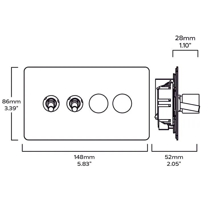 MAXWELL 4G Smooth Mixed Light Switch 2 Toggle / 2 Dimmer - Antique Brass