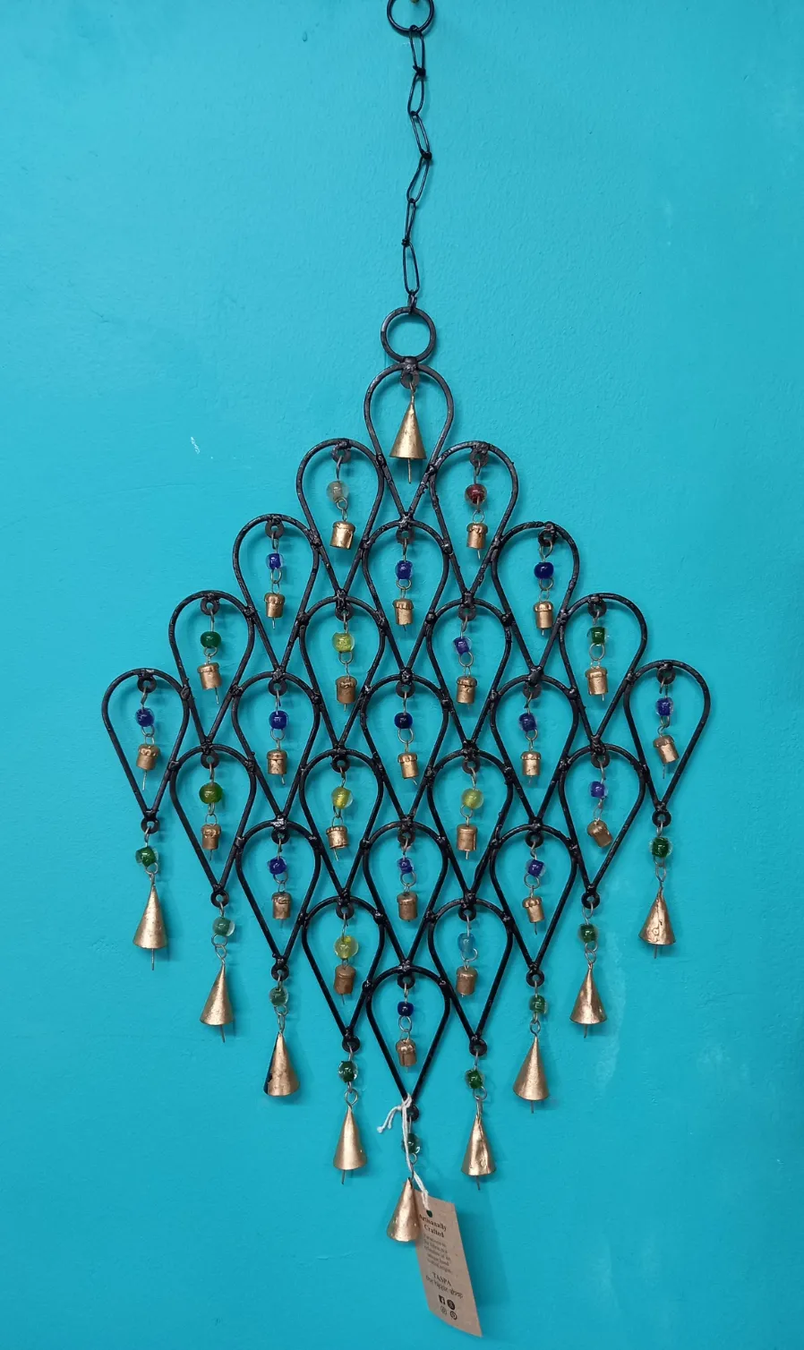 Metal Frame Beaded Chimes with Bells Wall Hanging with Bells Large