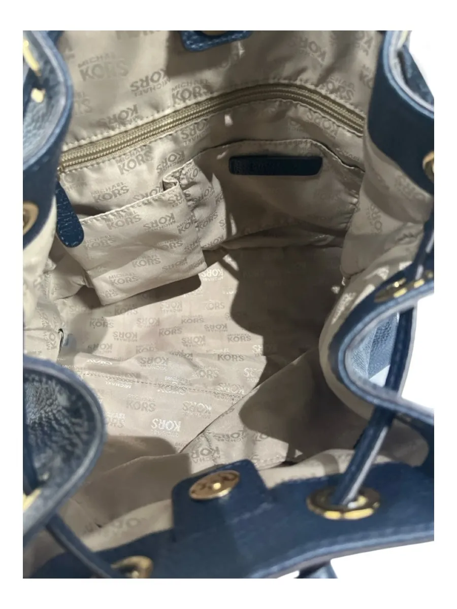 Michael Kors Blue Pebbled Leather Bucket Gold Hardware Shoulder Bag Bag