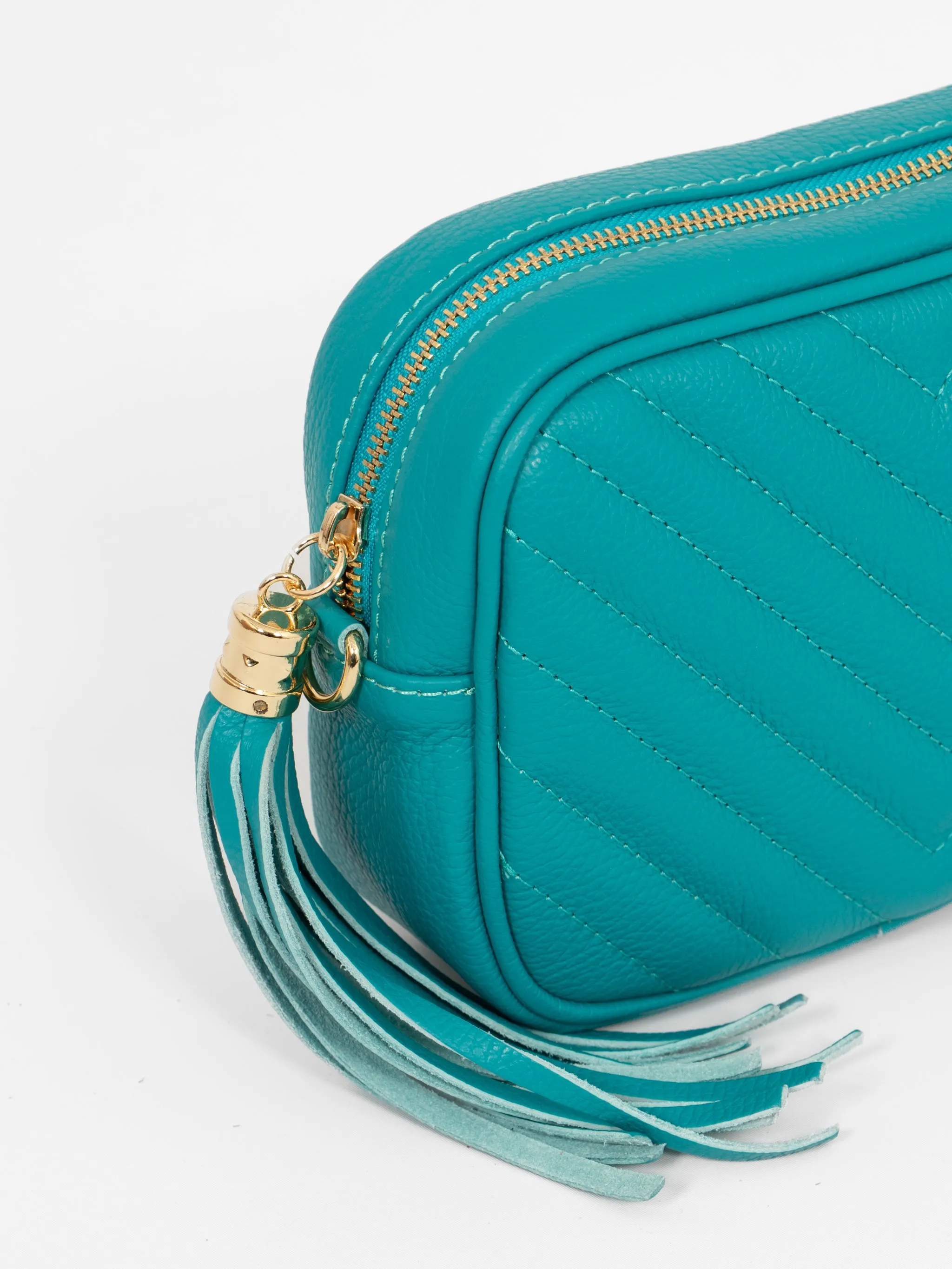 Misty Chevron Crossbody Bag - Turquoise, pebbled