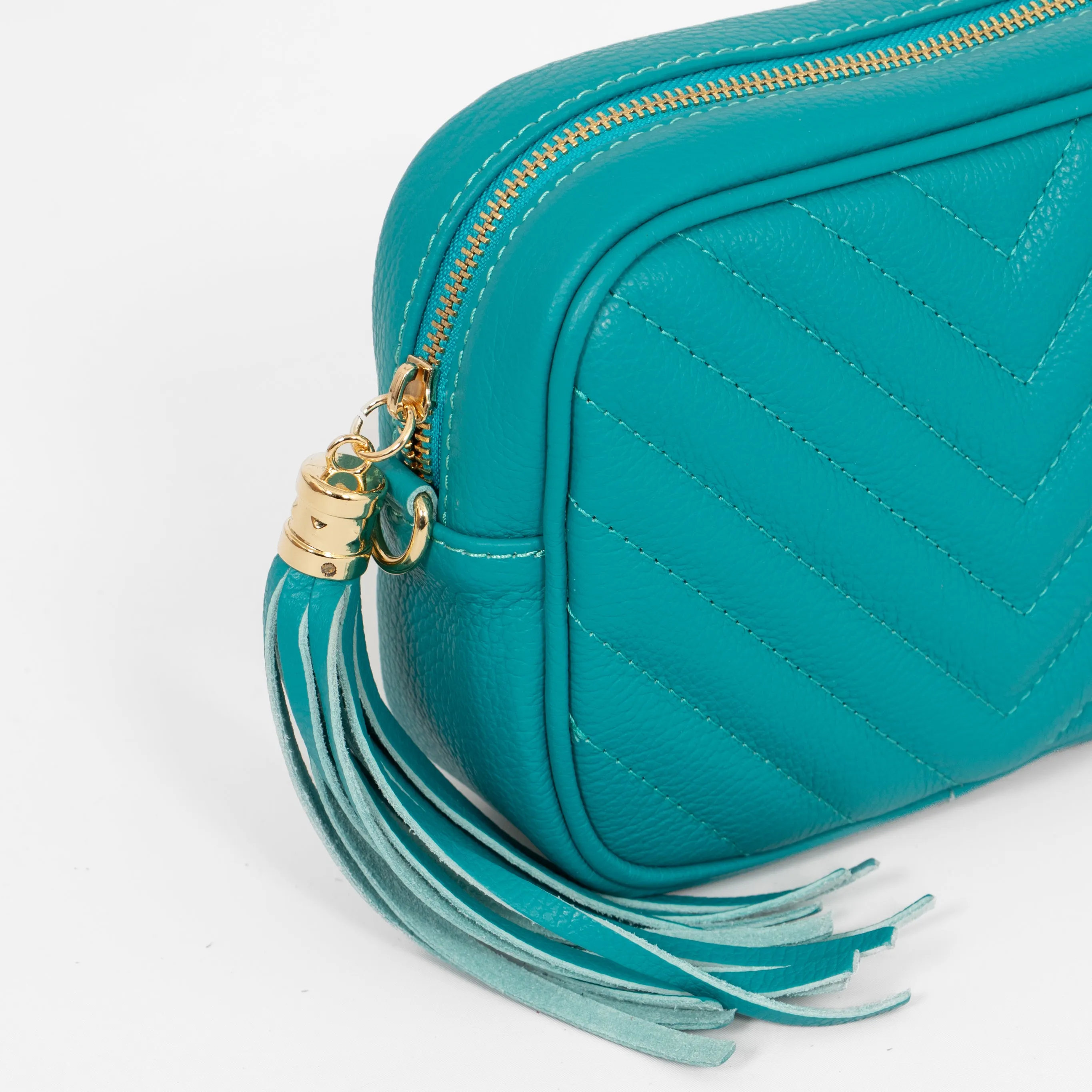 Misty Chevron Crossbody Bag - Turquoise, pebbled