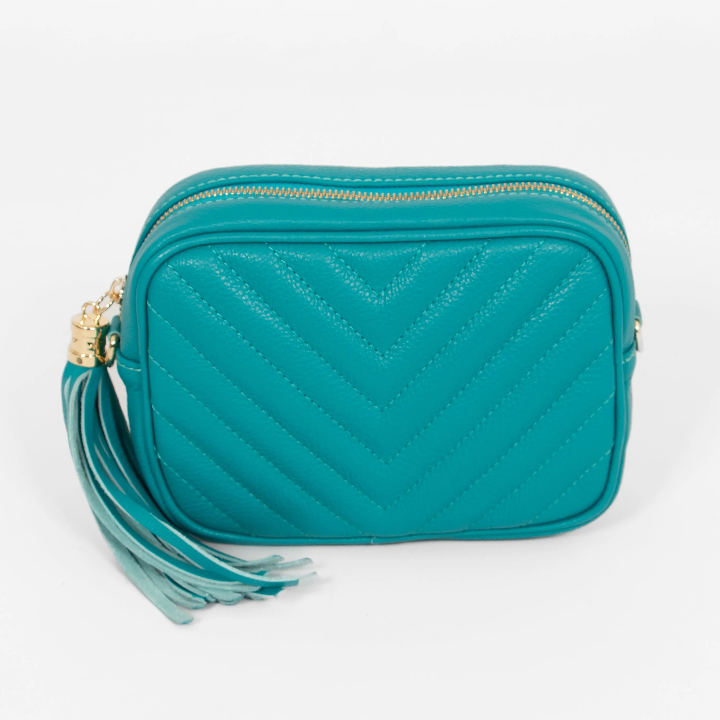 Misty Chevron Crossbody Bag - Turquoise, pebbled