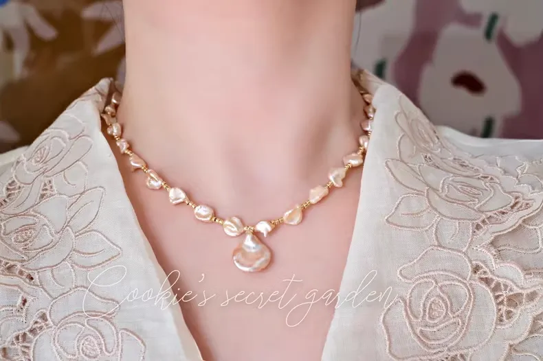 【Monet Garden Collection】 Handmade Snow Mountain Baroque Pearl Necklace