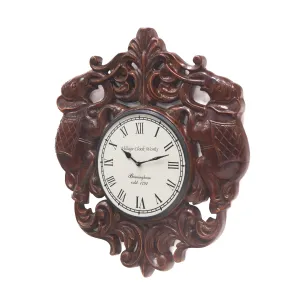 Montage Dark Wooden Handcarved Elephant Clock