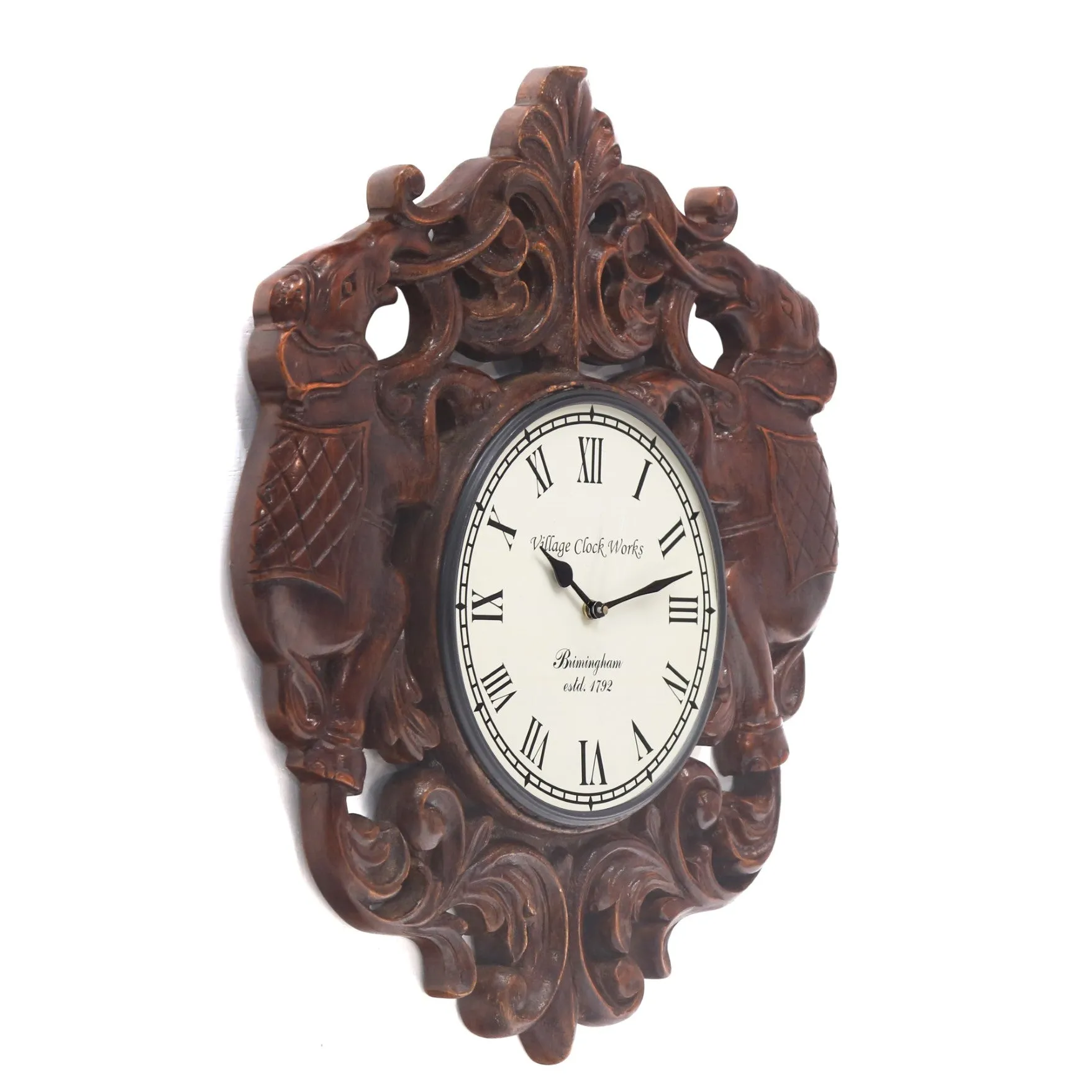 Montage Dark Wooden Handcarved Elephant Clock