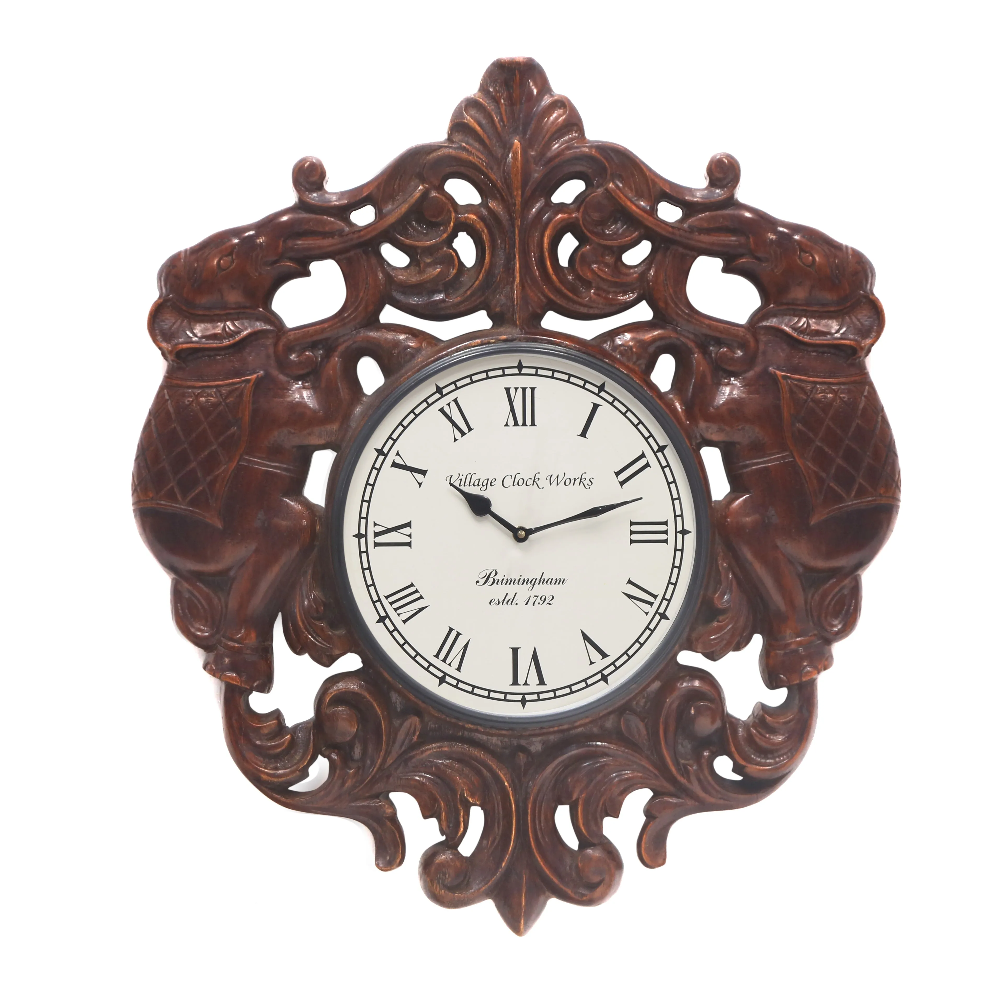 Montage Dark Wooden Handcarved Elephant Clock