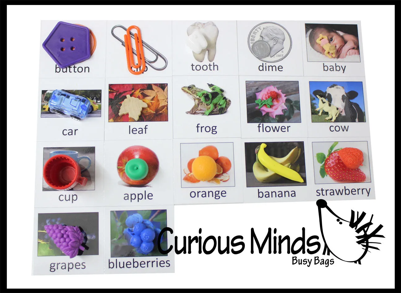 Montessori Object Match with Cards- Miniature Objects with Matching Cards - 2 Part Cards.  Montessori learning toy, language materials