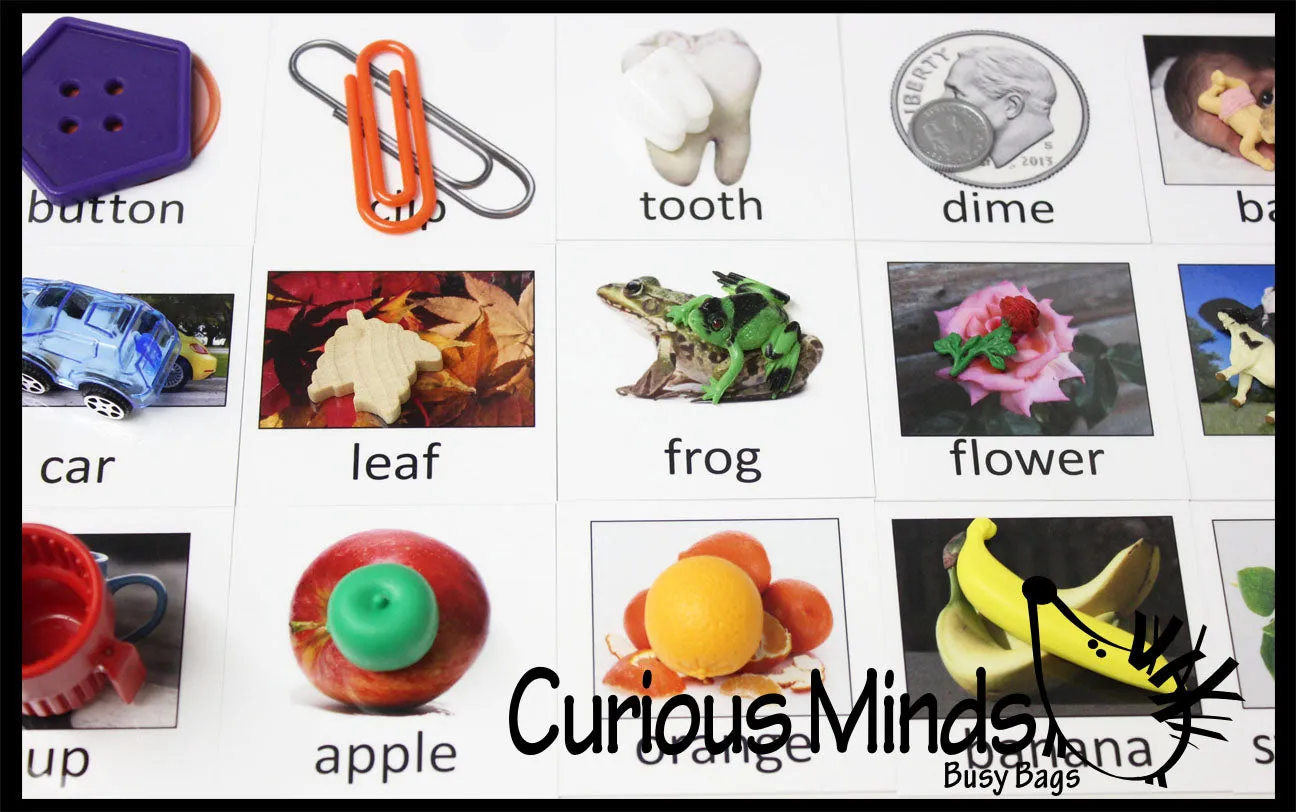 Montessori Object Match with Cards- Miniature Objects with Matching Cards - 2 Part Cards.  Montessori learning toy, language materials