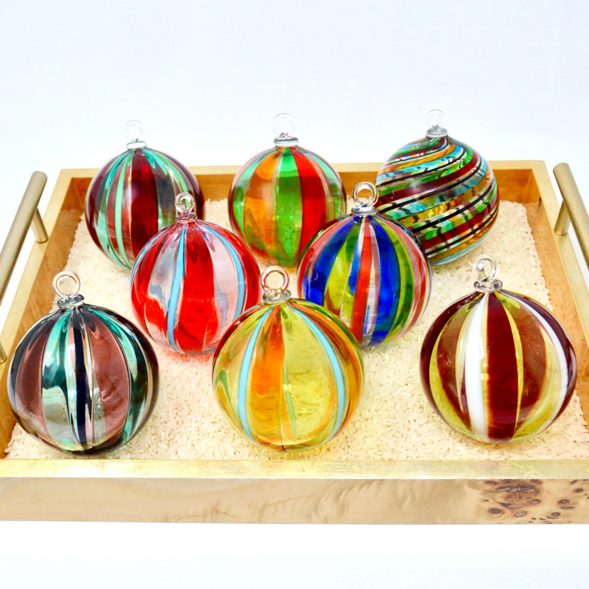 Murano Glass Christmas Ornament, Large, Round Filigrana, Made in Italy