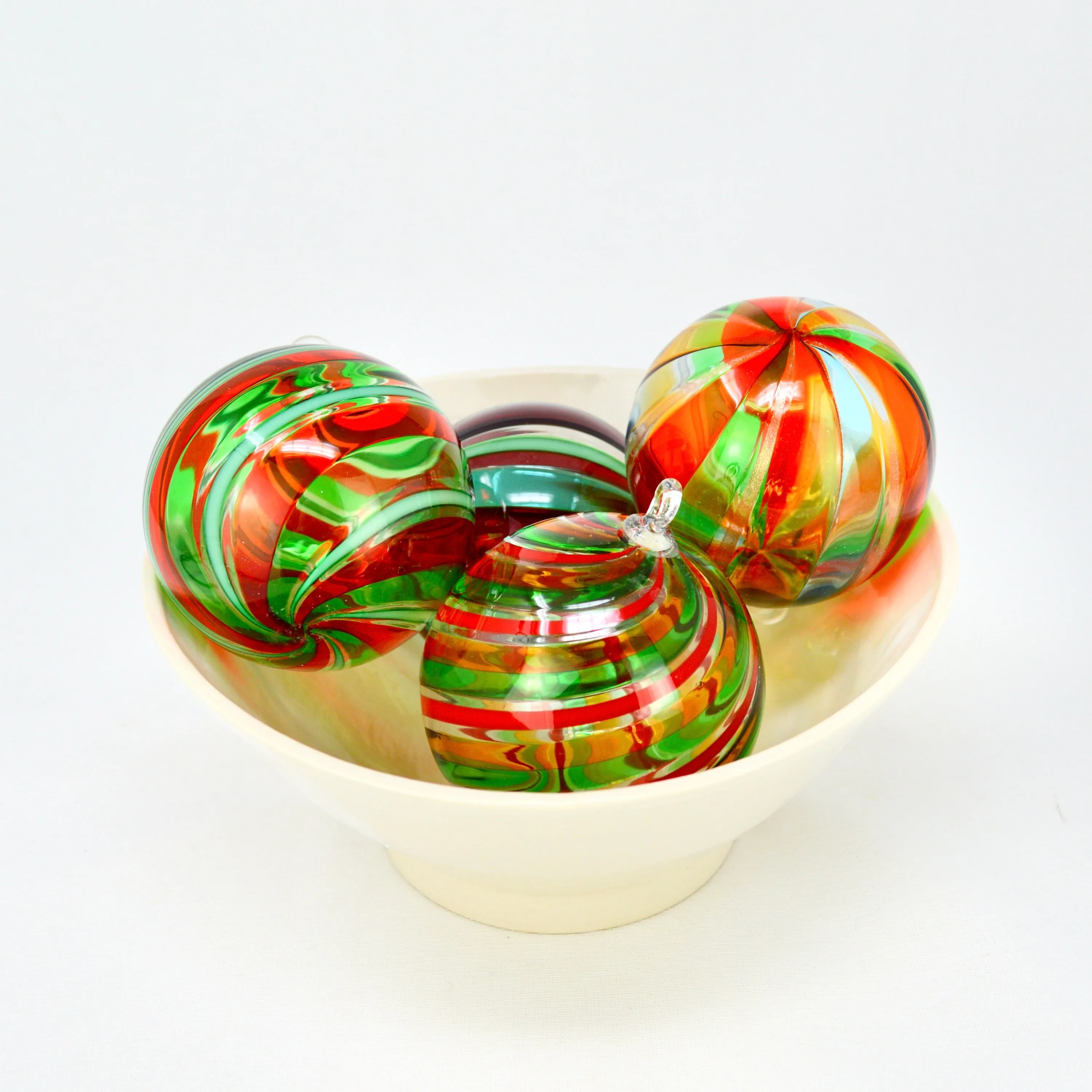Murano Glass Christmas Ornament, Large, Round Filigrana, Made in Italy