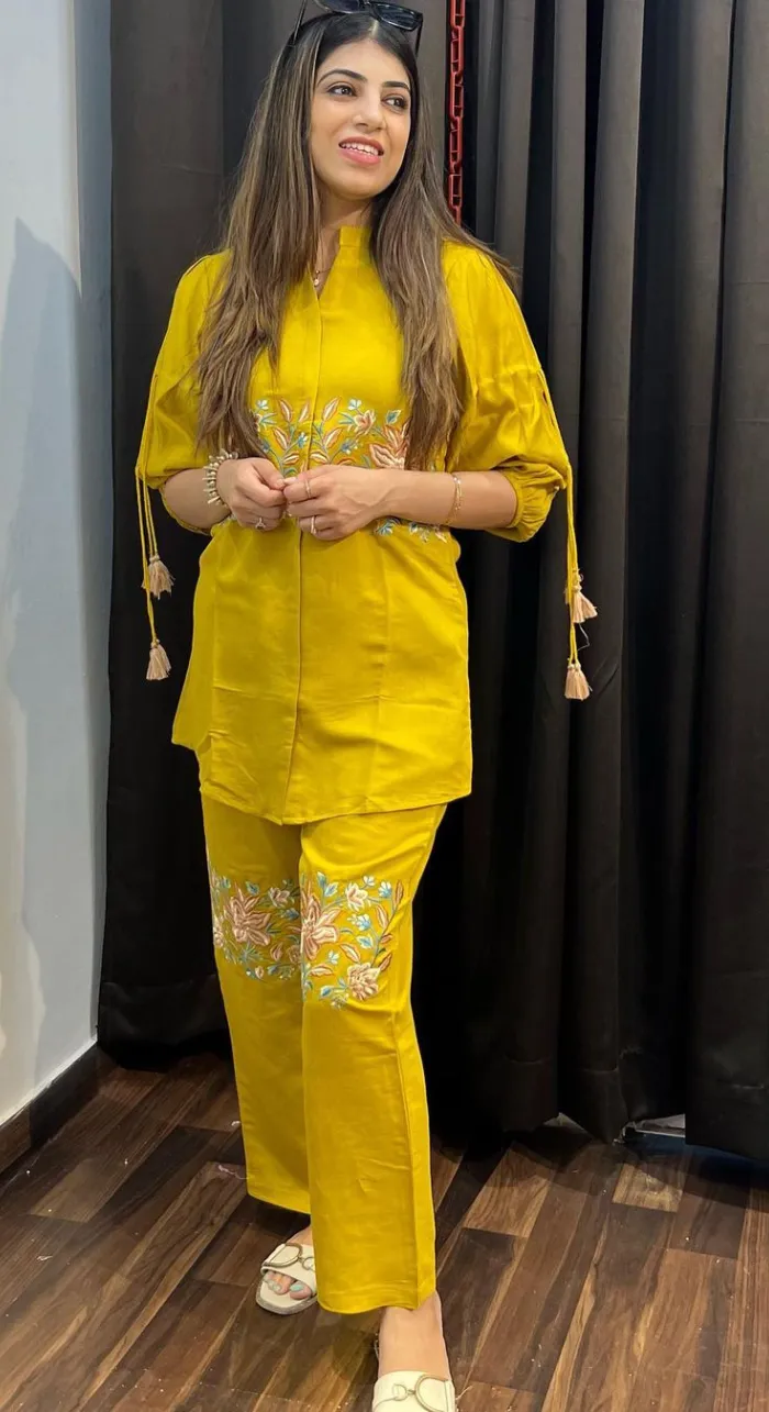 Mustard Yellow Thread work Co-ords