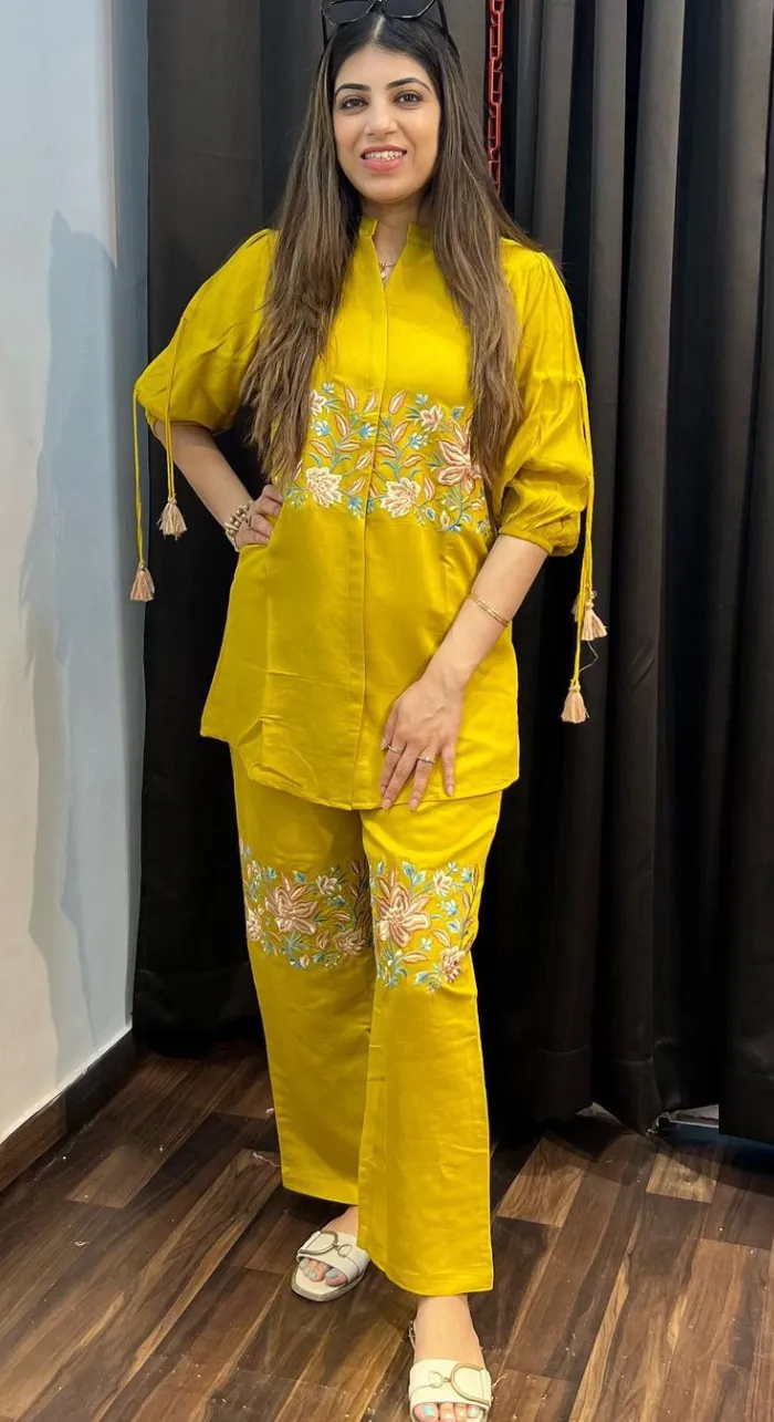 Mustard Yellow Thread work Co-ords