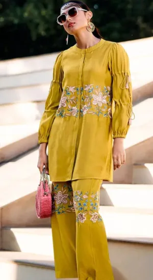 Mustard Yellow Thread work Co-ords