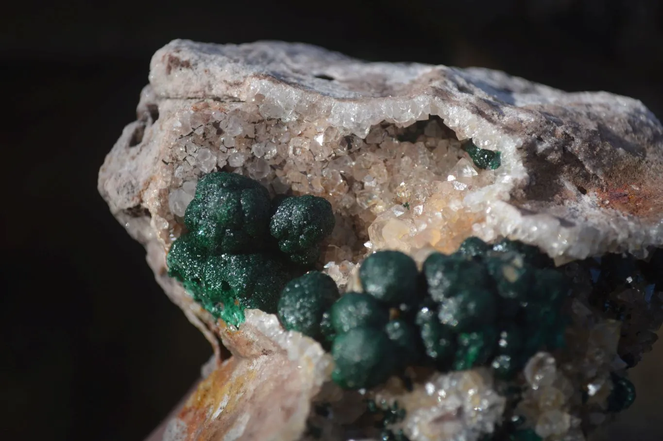 Natural Rare Ball Malachite On Drusy Quartz & Dolomite Matrix  x 1 From Congo