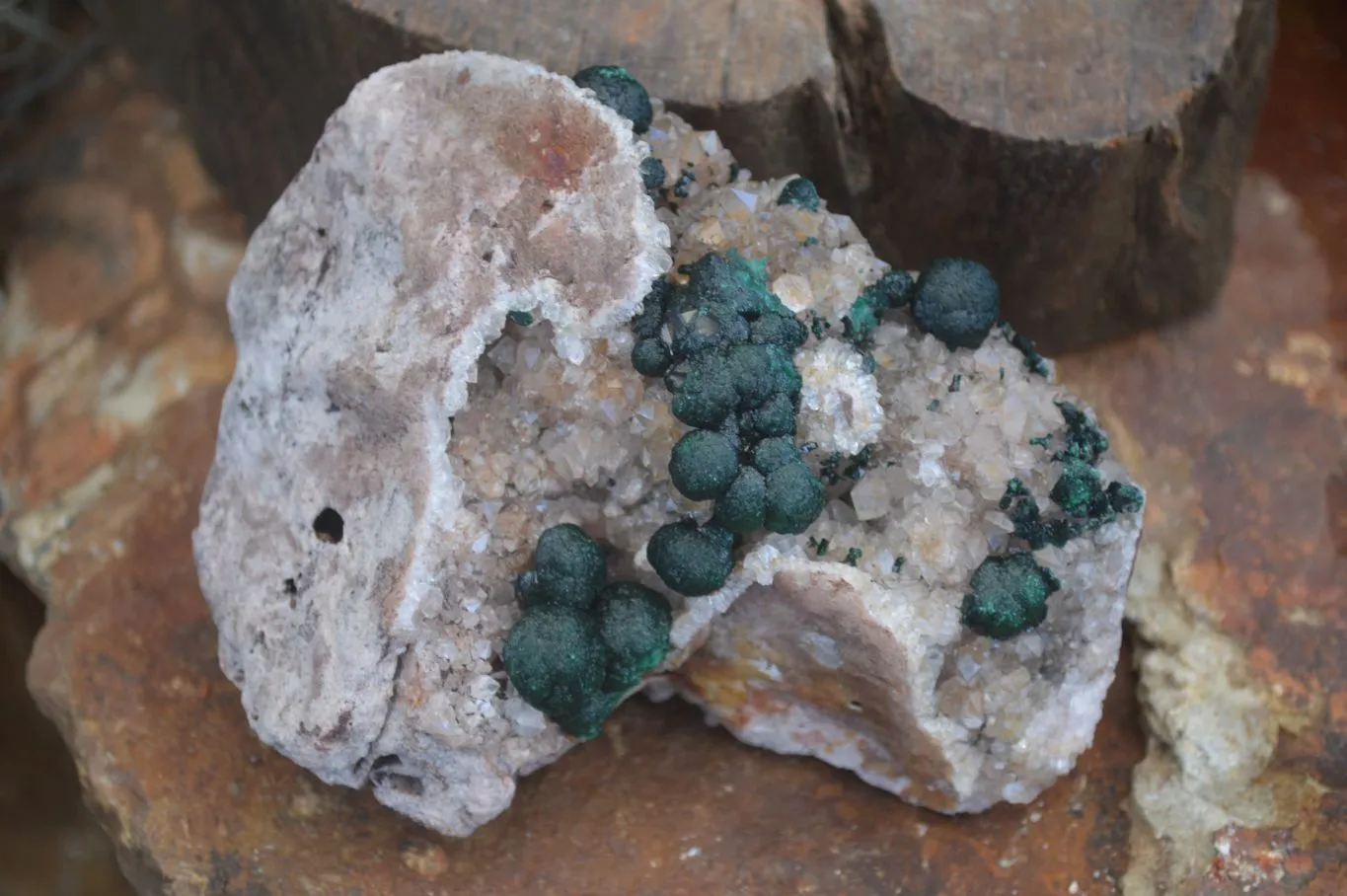 Natural Rare Ball Malachite On Drusy Quartz & Dolomite Matrix  x 1 From Congo