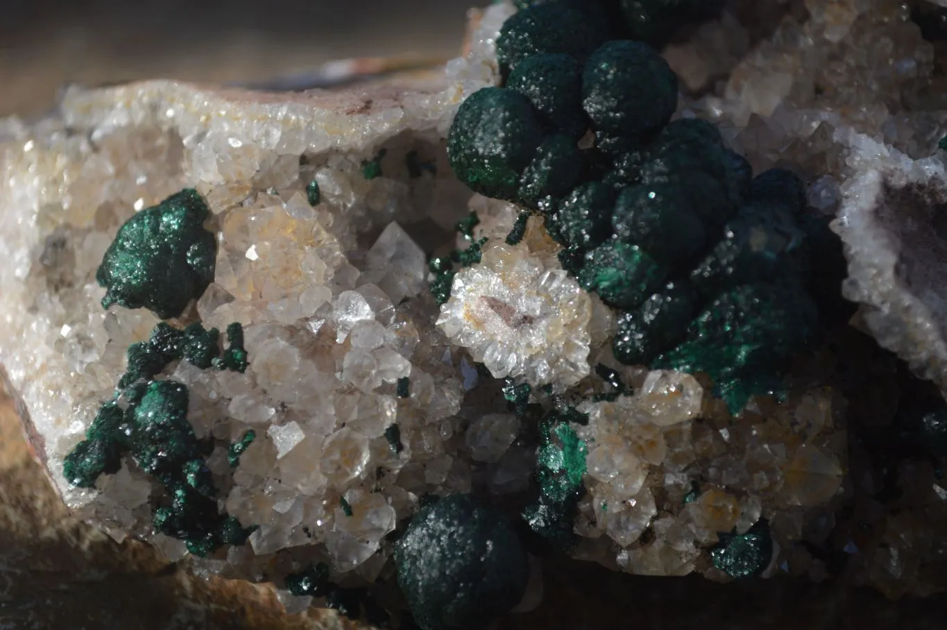 Natural Rare Ball Malachite On Drusy Quartz & Dolomite Matrix  x 1 From Congo