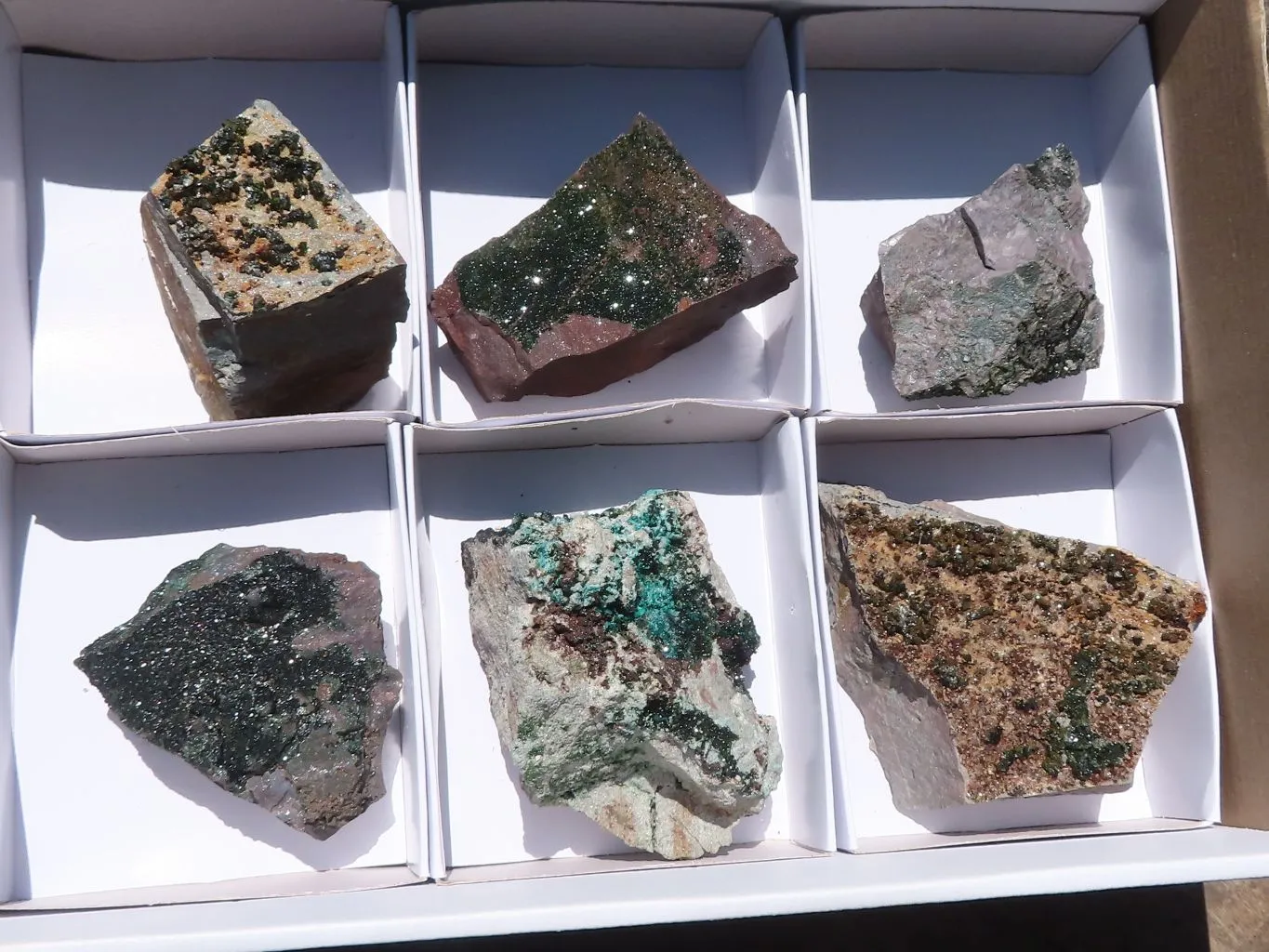 Natural Rare Libethenite Crystal Specimens x 6 From Congo